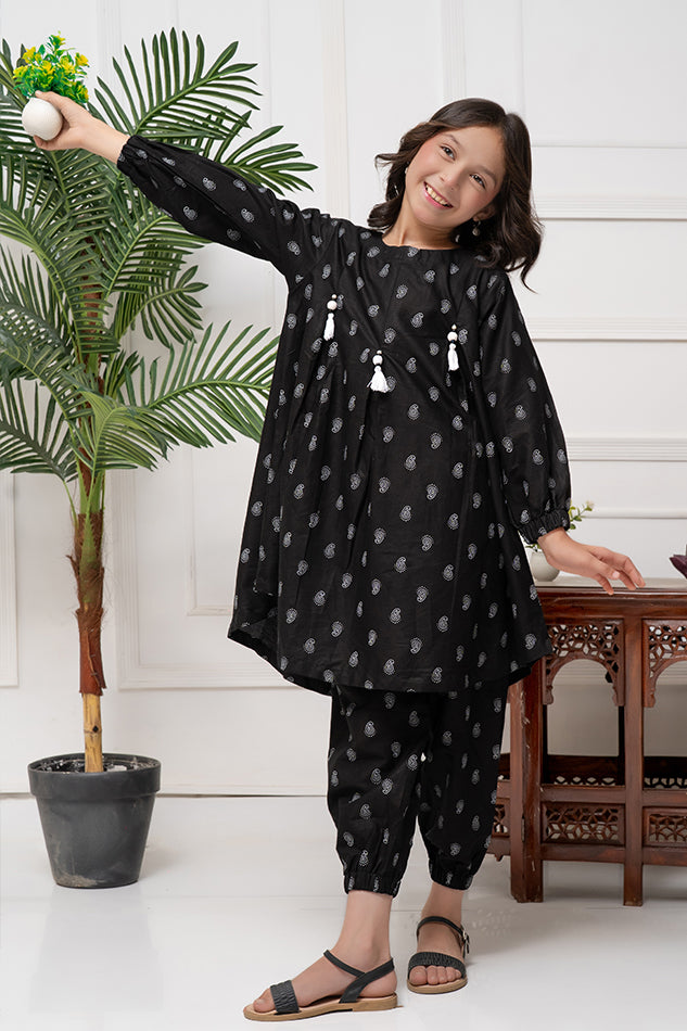 K-TP 026, Co-Ords, 2piece table printed, Black