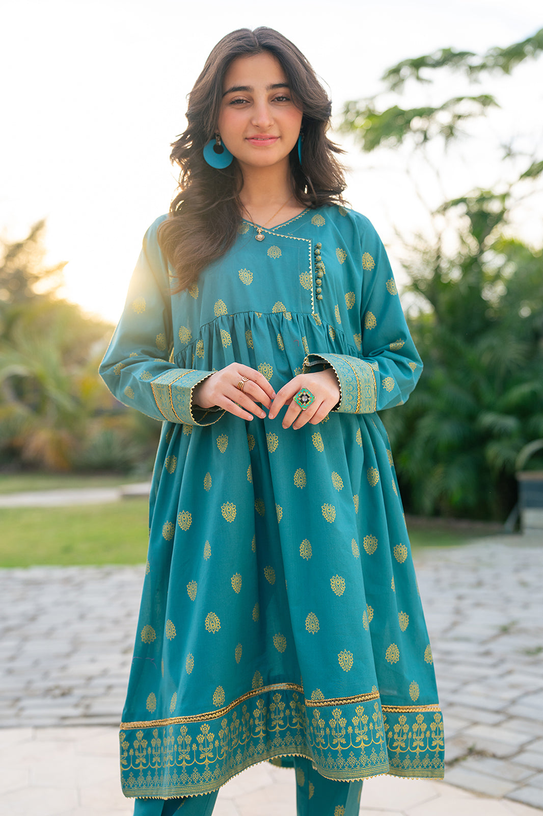 T-ALP-RTW-057, ALLOVER JAQUARD FROCK WITH TROUSER