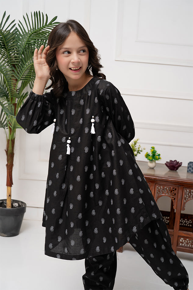 K-TP 026, Co-Ords, 2piece table printed, Black