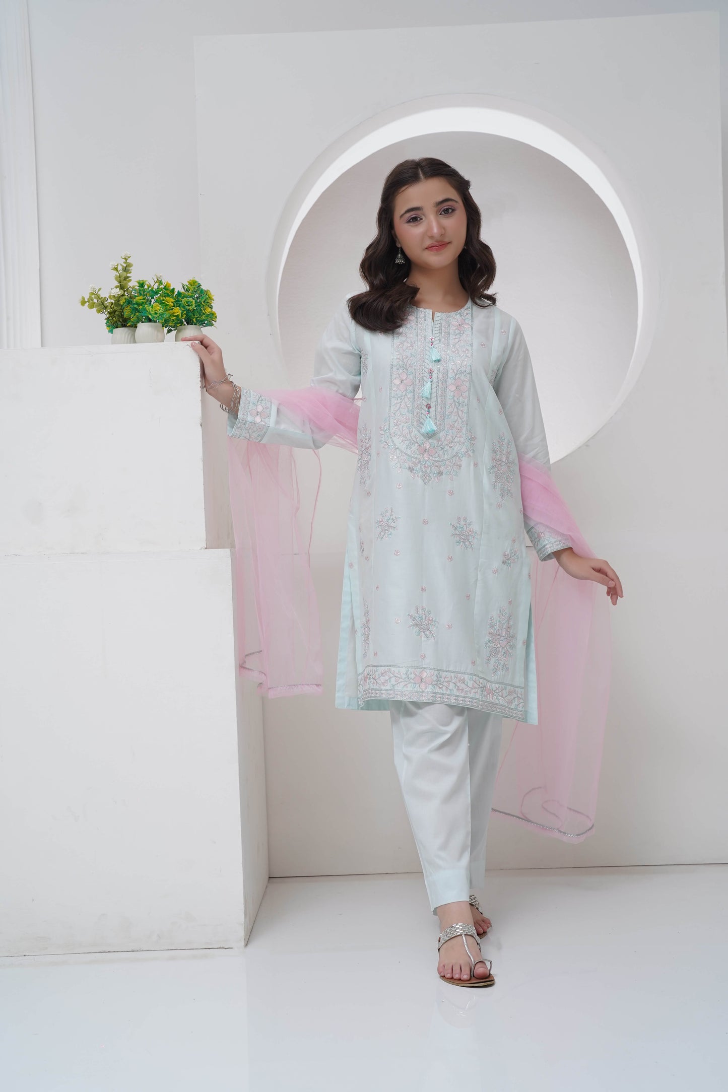 3 Piece Suit Embroidered Cambric Lawn Organza Dupatta R-T-SFC-010