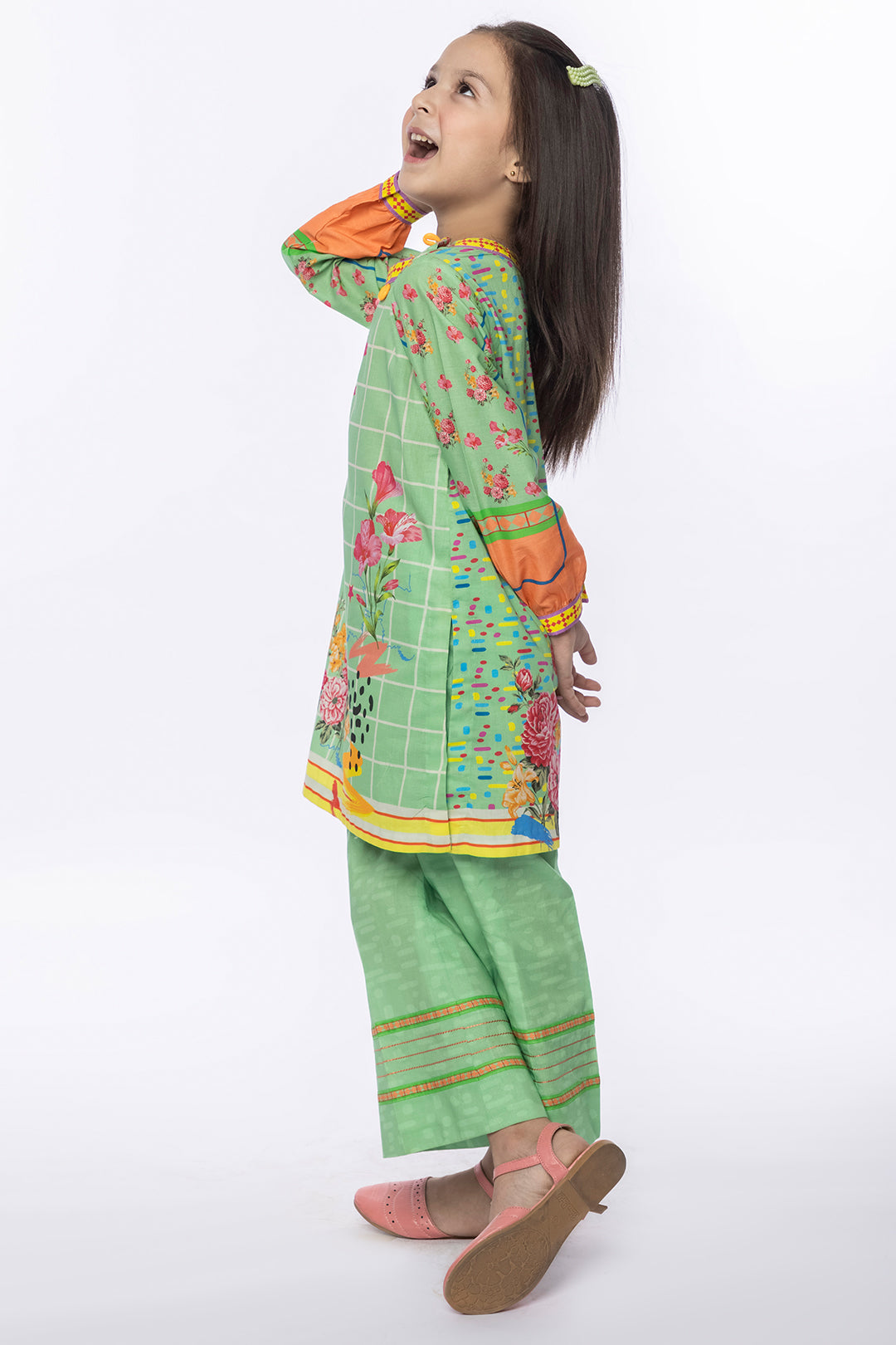 MAC-018, 2Pcs Printed Lawn Suit LT-Green