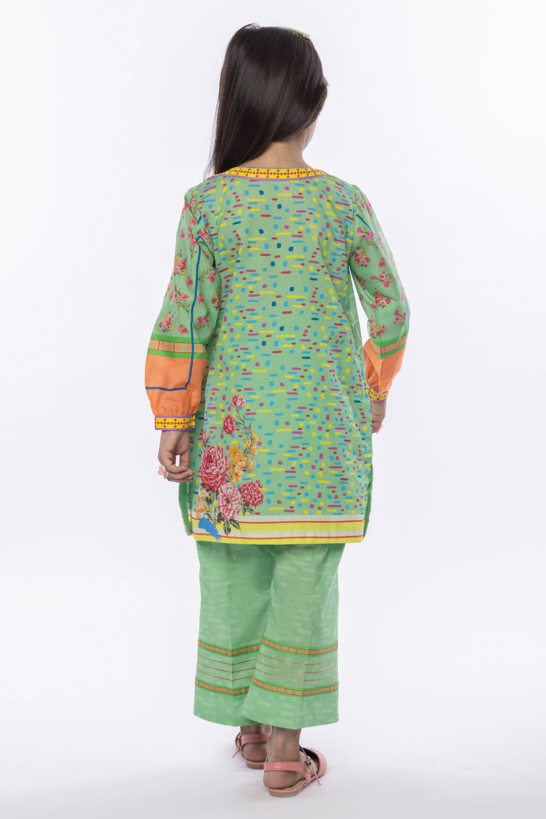 MAC-018, 2Pcs Printed Lawn Suit LT-Green