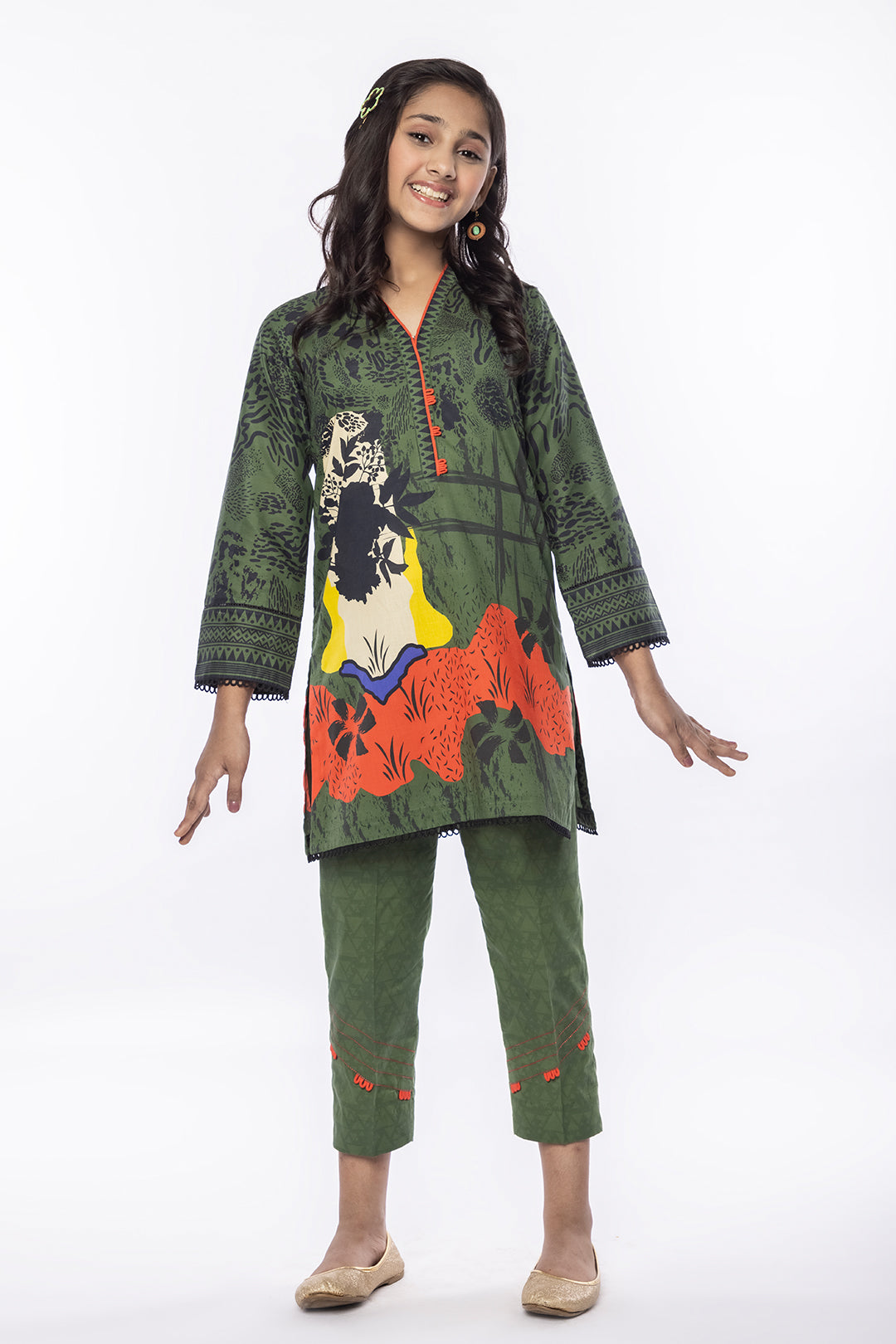 2Pcs Printed Lawn Suit Green SKU: MAC-025