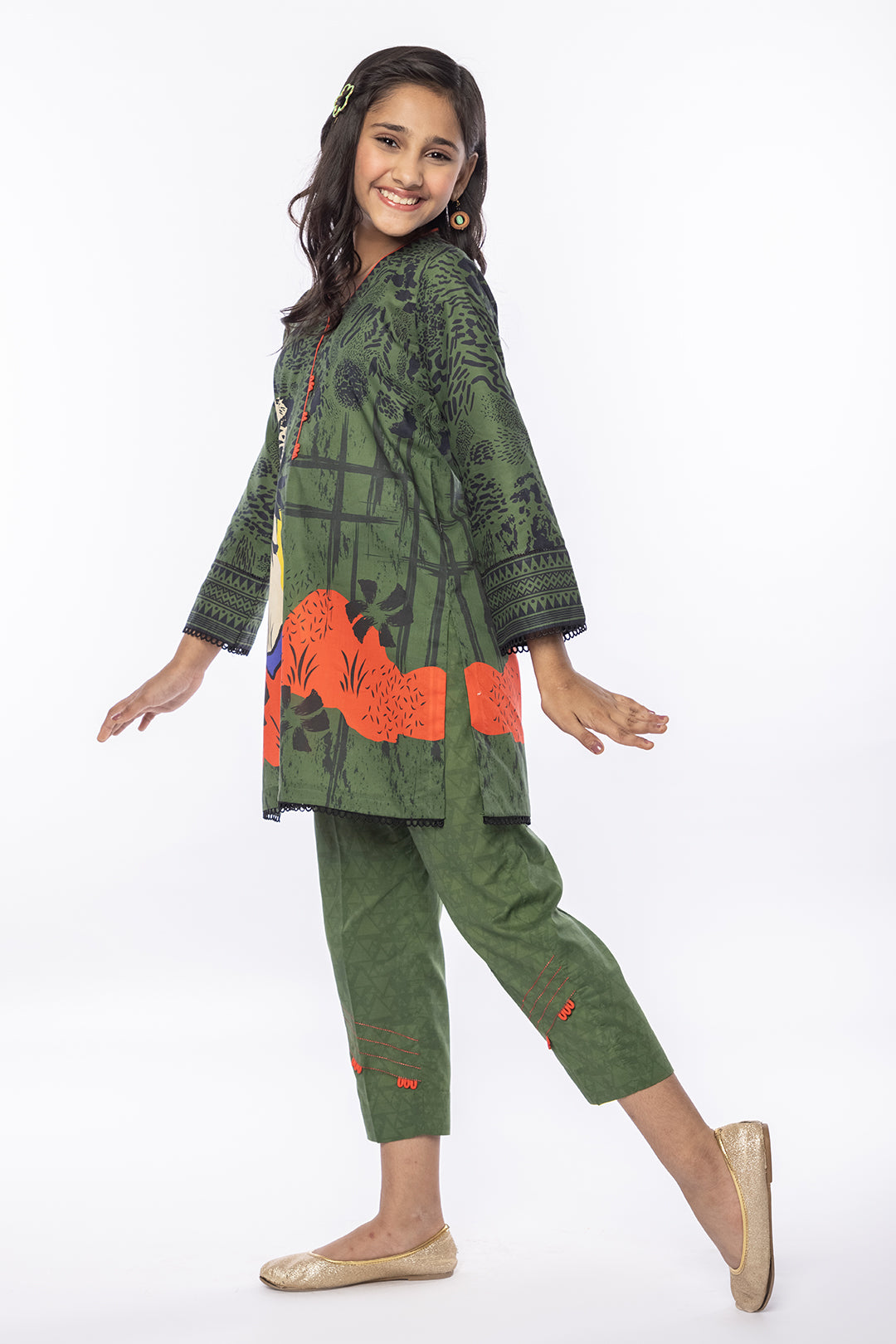 2Pcs Printed Lawn Suit Green SKU: MAC-025