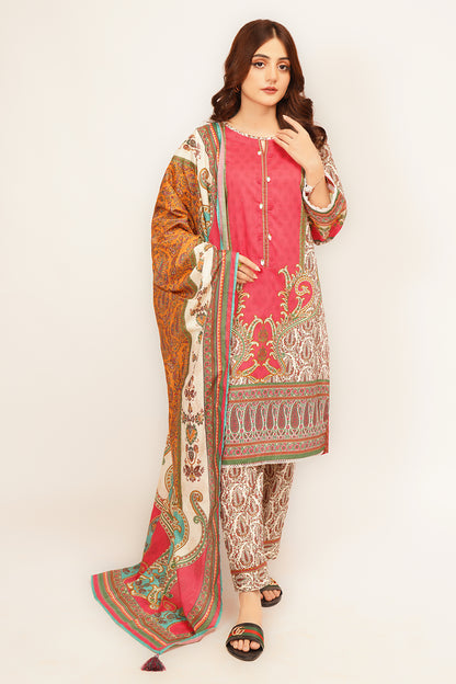 3Pcs Digital Printed Suit in Beige SKU: UN-004