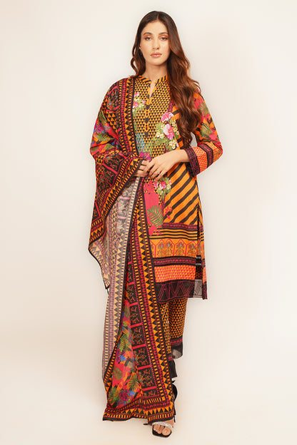 3Pcs Digital Printed Suit in Yellowish Orange SKU: UN-002