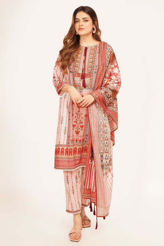 3Pcs Digital Printed Suit in Pink Daisy SKU: UN-012