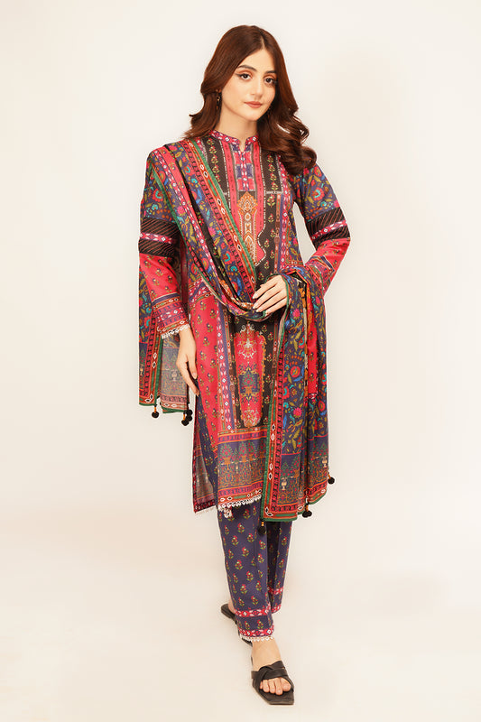 3Pcs Digital Printed Suit in Deep Coffee SKU: UN-003