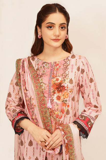 3Pcs Digital Printed Suit in Pale Pink SKU: UN-007