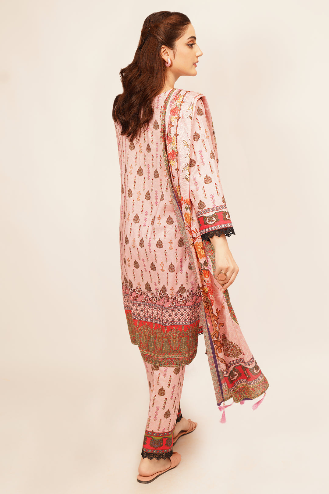 3Pcs Digital Printed Suit in Pale Pink SKU: UN-007