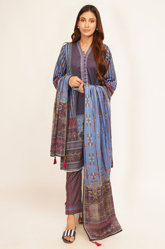 3Pcs Digital Printed Suit in Rock Blue SKU: UN-006