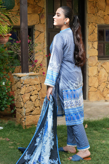 3Pcs Digital Printed Suit in Tealish Blue SKU: UN-001