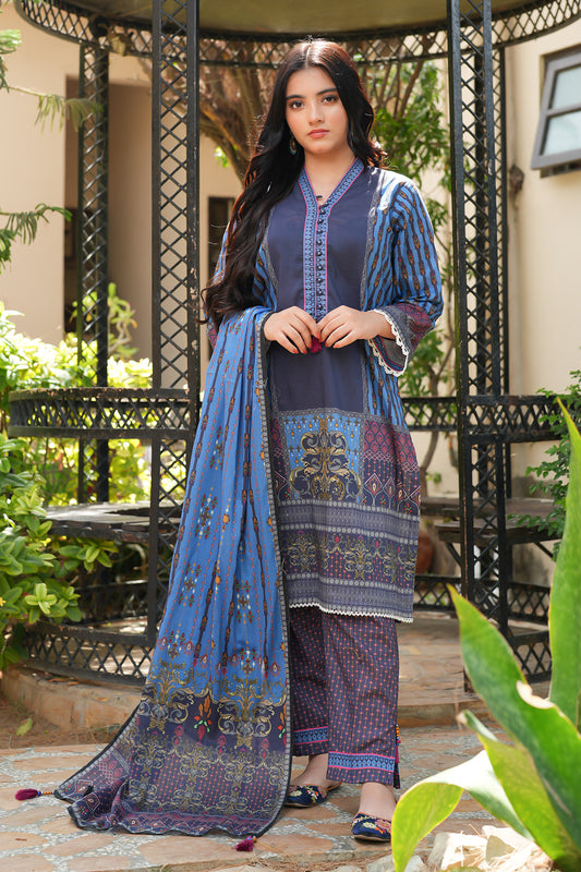 3Pcs Digital Printed Suit in Rock Blue SKU: UN-006