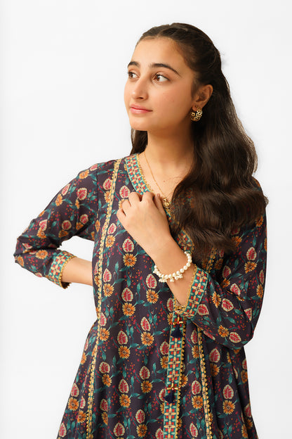 T-ALPRTW-034 Lawn printed Angrakha style frock with the pear of shalwer