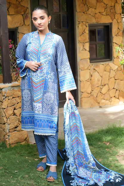 3Pcs Digital Printed Suit in Tealish Blue SKU: UN-001