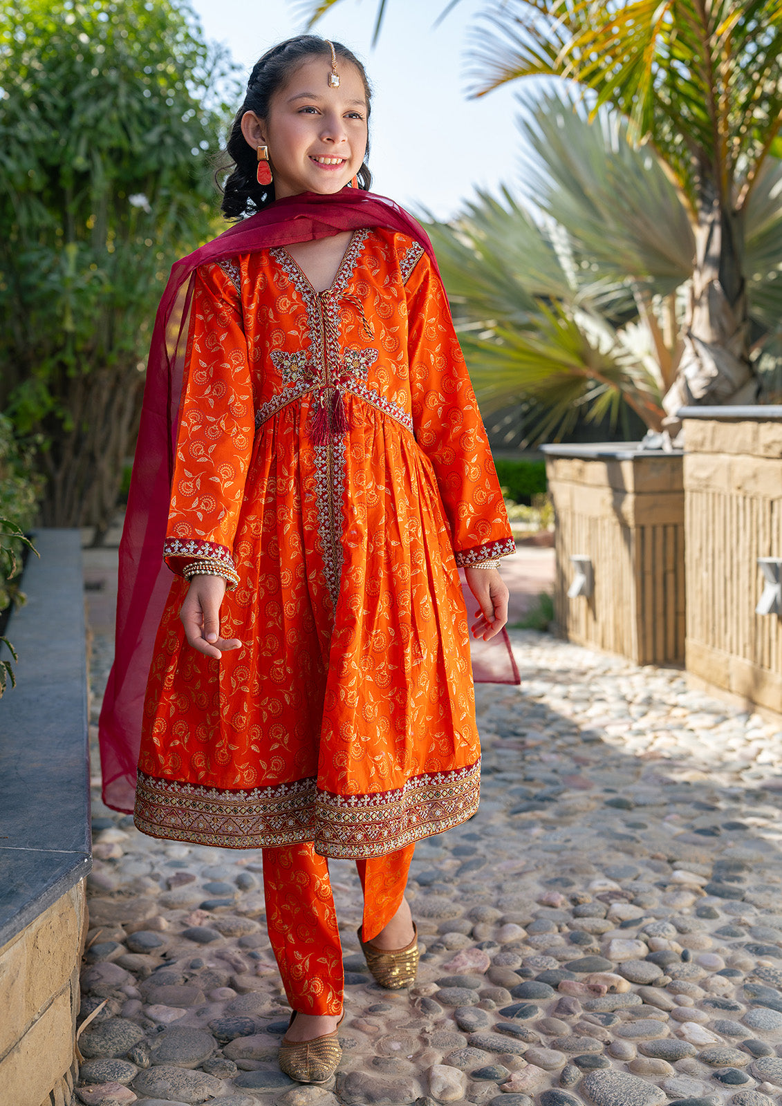 K-SFC-002 Table Print Border Embroidery Dress 3 Pcs Suit