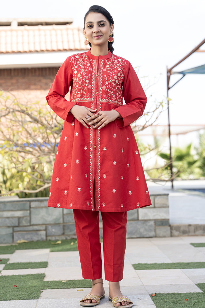 JK-PRT-006, Embroidered frock With plan trouser