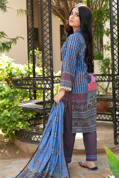 3Pcs Digital Printed Suit in Rock Blue SKU: UN-006