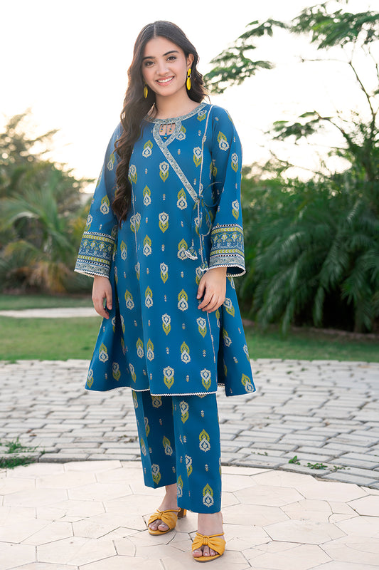 T-ALPRTW-059, Angrakha style  printed frock and trouser