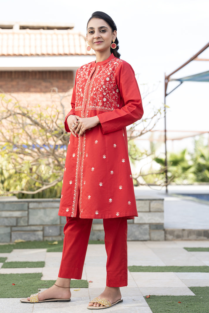 JK-PRT-006, Embroidered frock With plan trouser