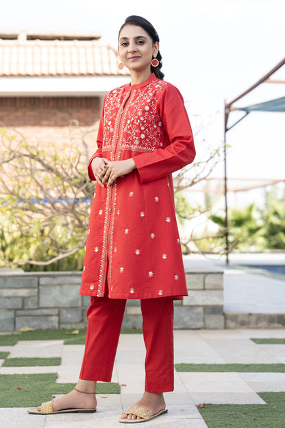 JK-PRT-006, Embroidered frock With plan trouser