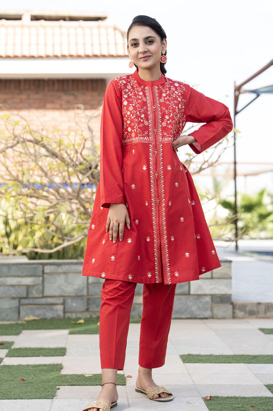 JK-PRT-006, Embroidered frock With plan trouser