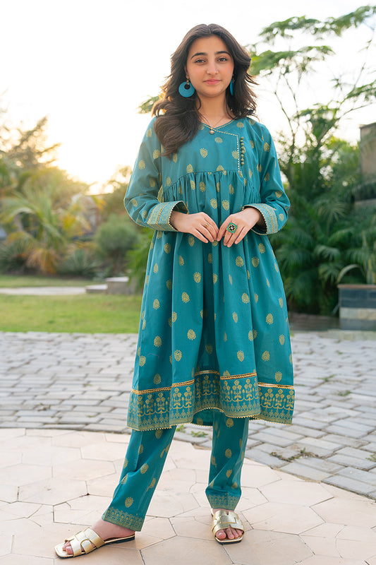 T-ALP-RTW-057, ALLOVER JAQUARD FROCK WITH TROUSER