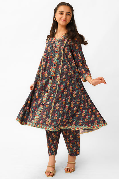 T-ALPRTW-034 Lawn printed Angrakha style frock with the pear of shalwer