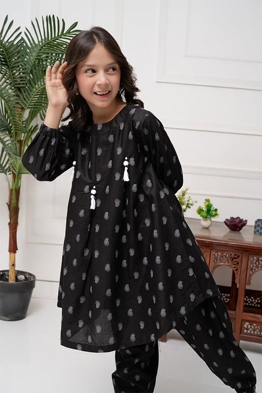 K-TP 026, Co-Ords, 2piece table printed, Black