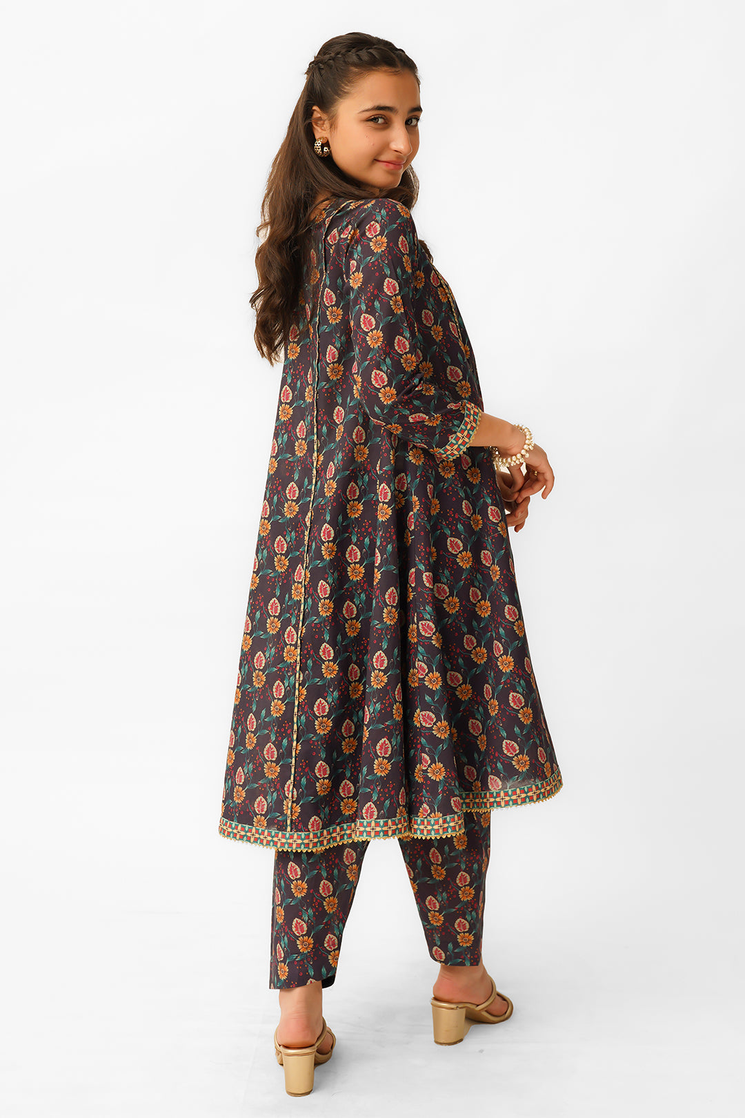T-ALPRTW-034 Lawn printed Angrakha style frock with the pear of shalwer