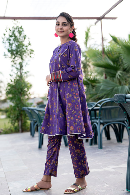 T-ALPRTW-030 All over printed dress with the pear of frock and trouser