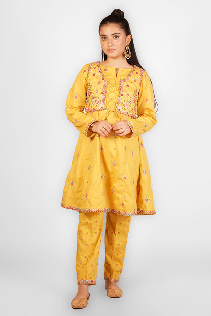 2PCS Plain Jacquard Suit in Yellow Tan SKU: SFC-192