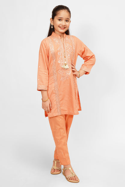 2PCS Embroidered Cotton Lawn Suit In Peach SKU: SFC-194