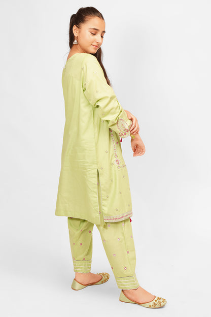 2PCS Embroidered Cotton Lawn Suit In Olive Green SKU: SFC-199