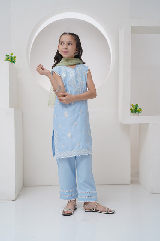 3 Piece Embroidered Suit Organza Dupatta GS-EMB-001