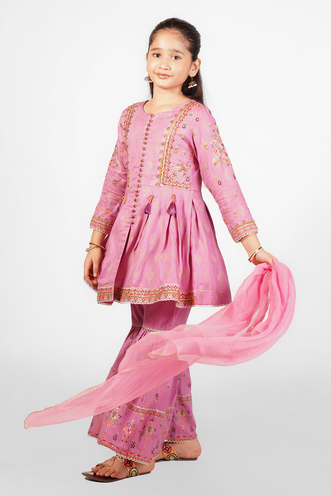 3PCS JACQUARD EMBROIDERED with Table print Suit In Pearl Pink SKU: Fort-006