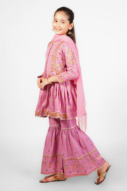 3PCS JACQUARD EMBROIDERED with Table print Suit In Pearl Pink SKU: Fort-006