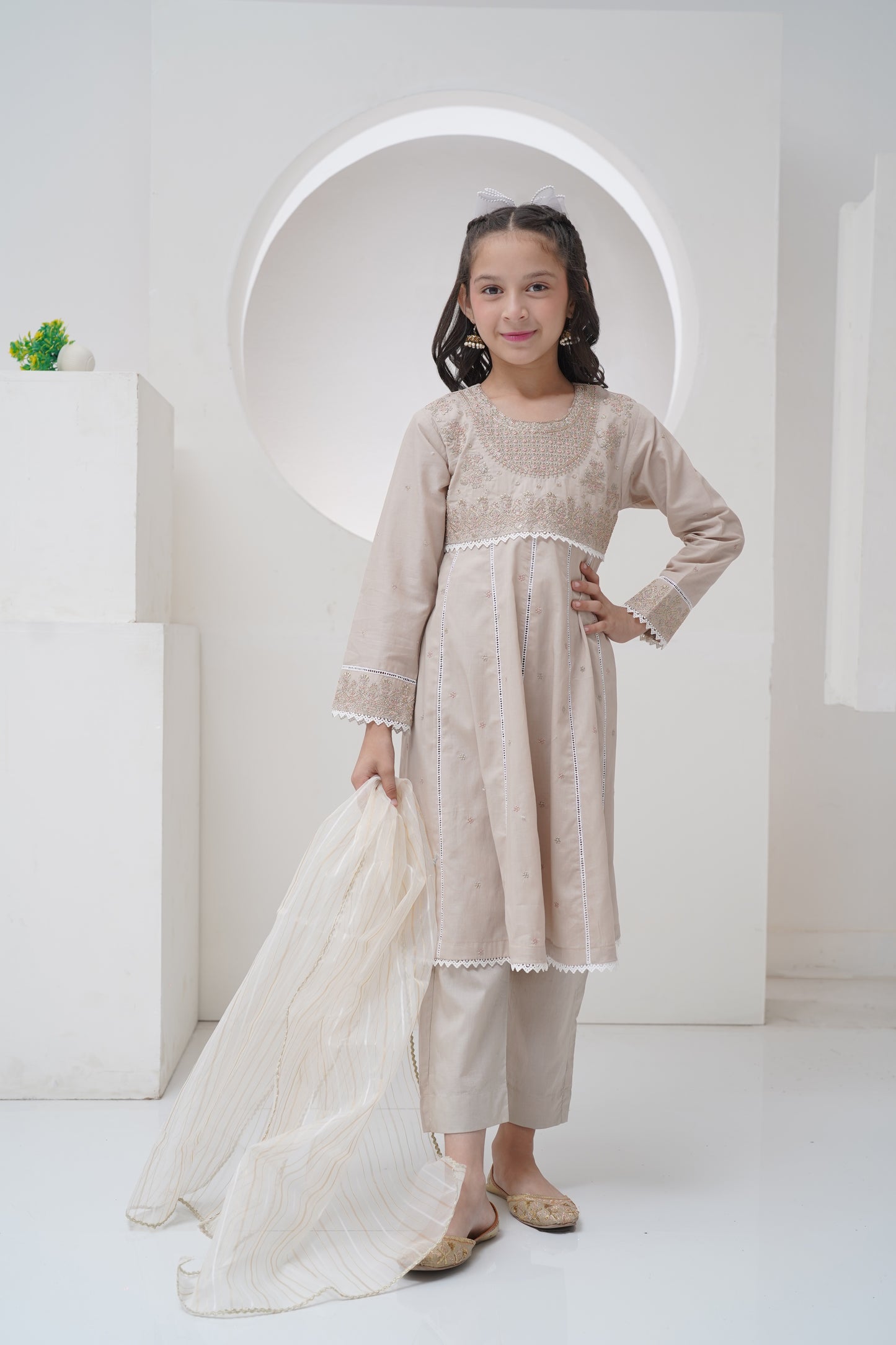 3 Piece Embroidered Frock with Organza Dupatta R-SFC-003
