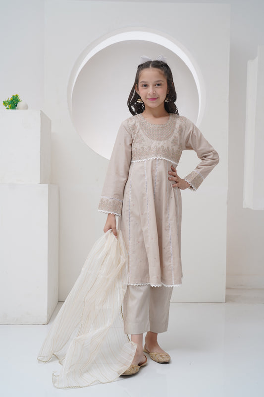 3 Piece Embroidered Frock with Organza Dupatta R-SFC-003
