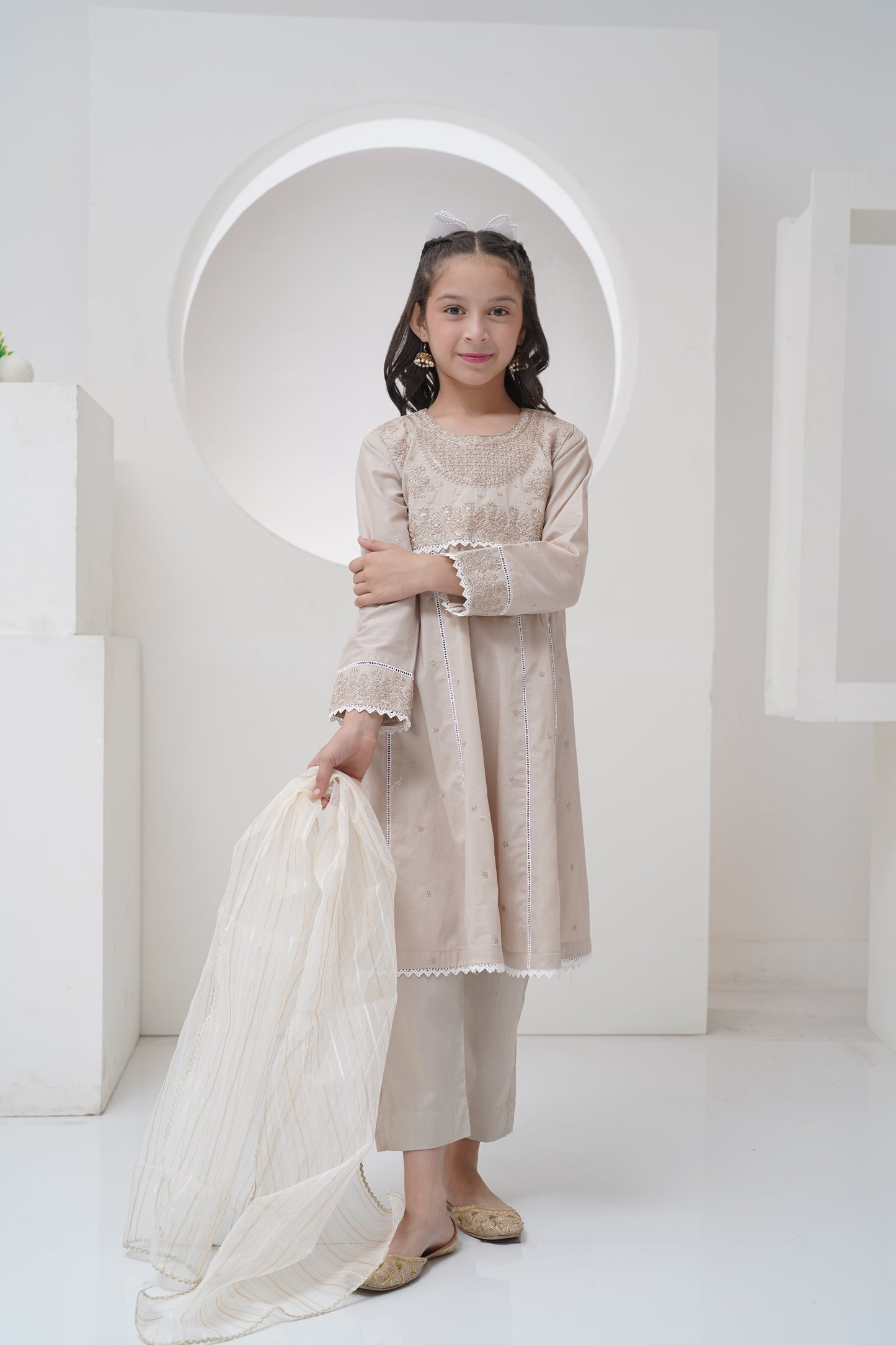 3 Piece Embroidered Frock with Organza Dupatta R-SFC-003