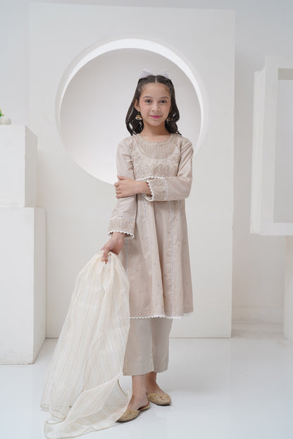 3 Piece Embroidered Frock with Organza Dupatta R-SFC-003