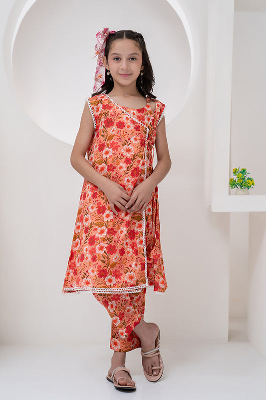 K.ALP.RTW-054, Angrakha A-Line Frock, 2 PCS DIGITAL PRINT