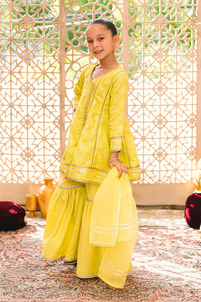 Neon Yellow Angrakha Style 3 Piece Suit SKU: MGF-005