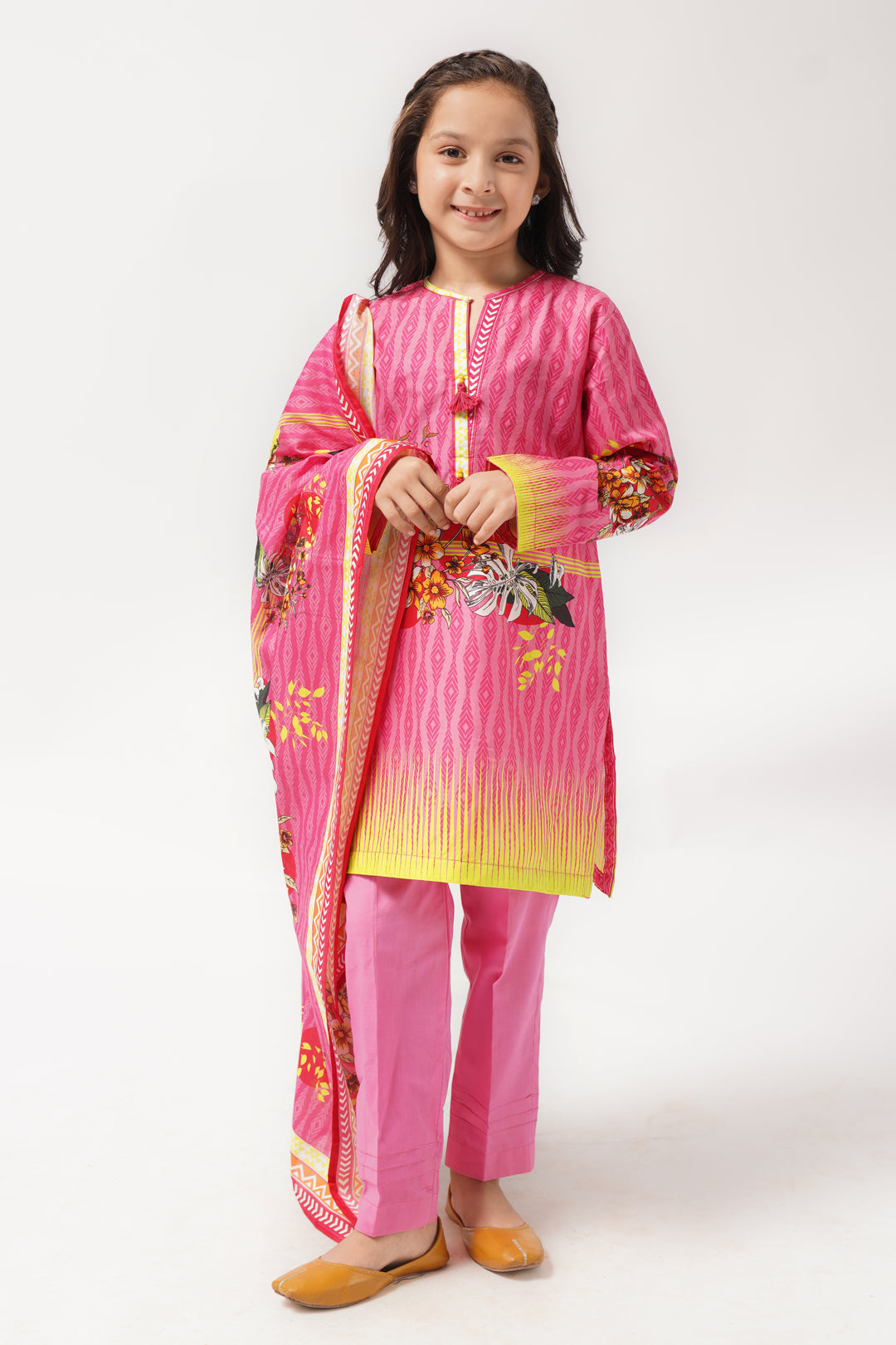 3Pcs Digital Printed Suit in Deep Rose SKU: 3PCS-041