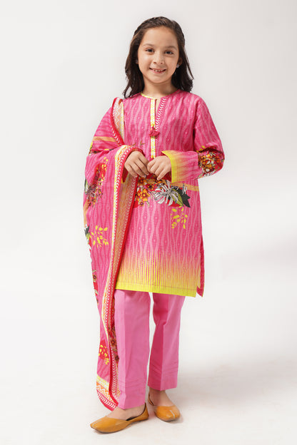 3Pcs Digital Printed Suit in Deep Rose SKU: 3PCS-041