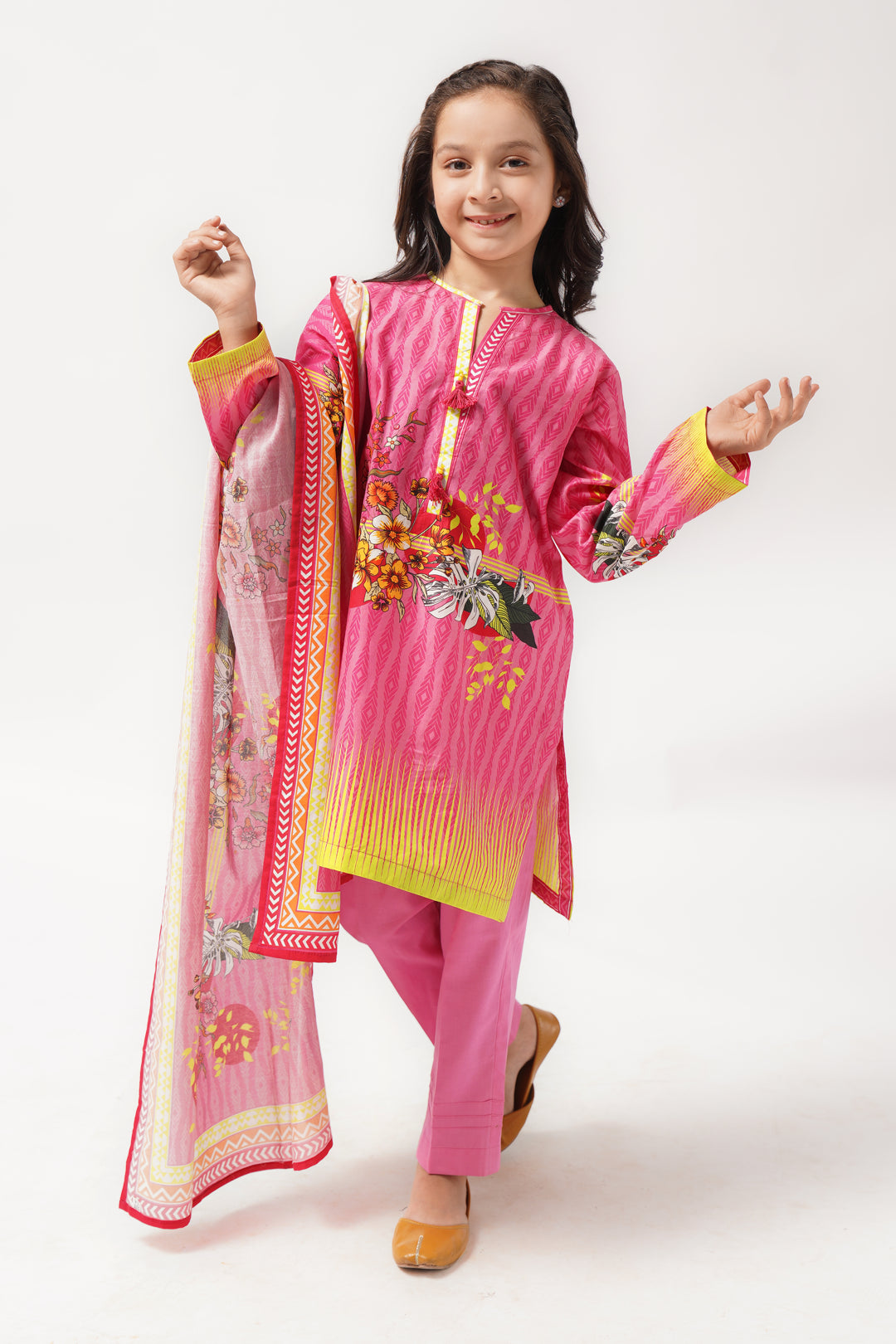 3Pcs Digital Printed Suit in Deep Rose SKU: 3PCS-041