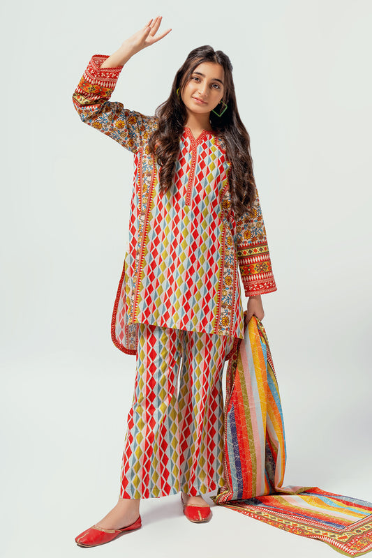 3Pcs Digital Printed Suit in Mercury Base with Multi Colors SKU: 3PCS-043