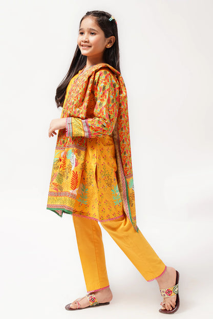 3Pcs Digital Printed Suit in Yellow SKU: 3PCS-045