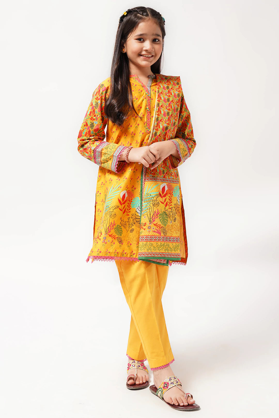 3Pcs Digital Printed Suit in Yellow SKU: 3PCS-045