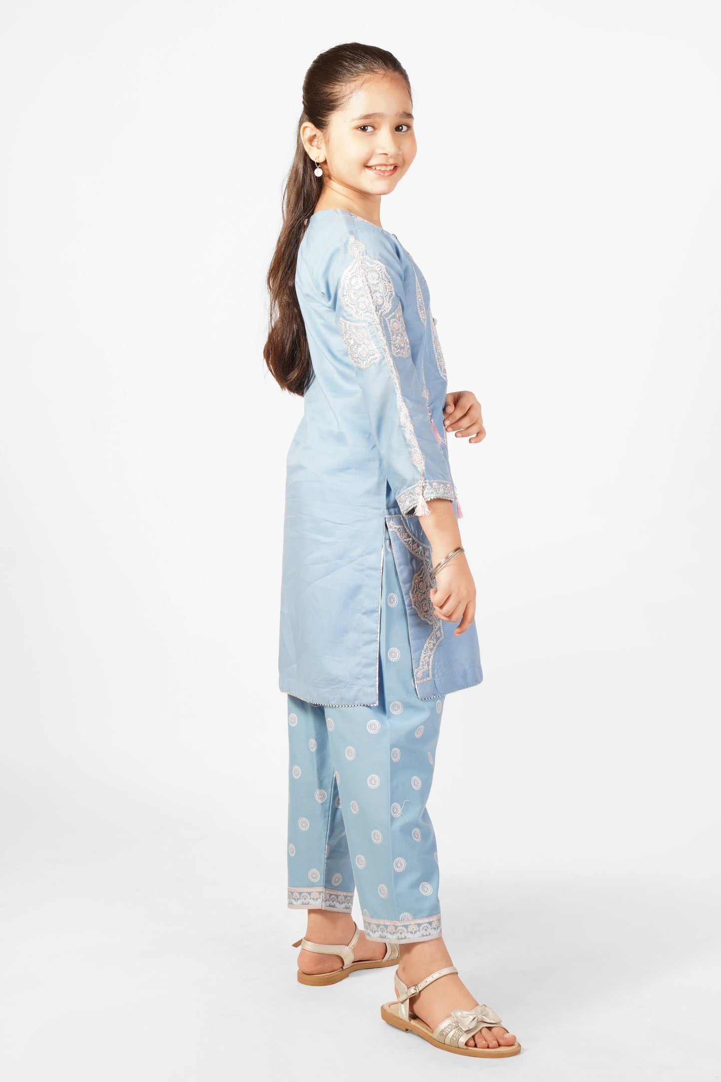 2PCS Embroidered with table print Suit In Cloudy Blue SKU: SFC-197